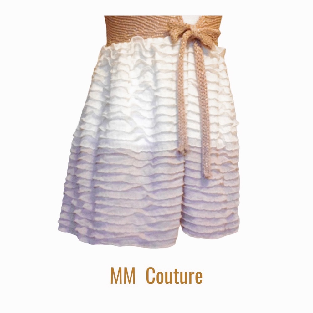 🆕 MM COUTURE Metallic Gold Tie Front Long Cardigan w/Ivory & Beige Ruffles NWT - Picture 8 of 12